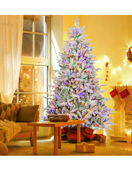 kunstigt juletræ 218 cm plastik grønt julepynt sne led lys farvede kunstigt juletræ 218 cm plastik grønt julepynt sne led lys farvede