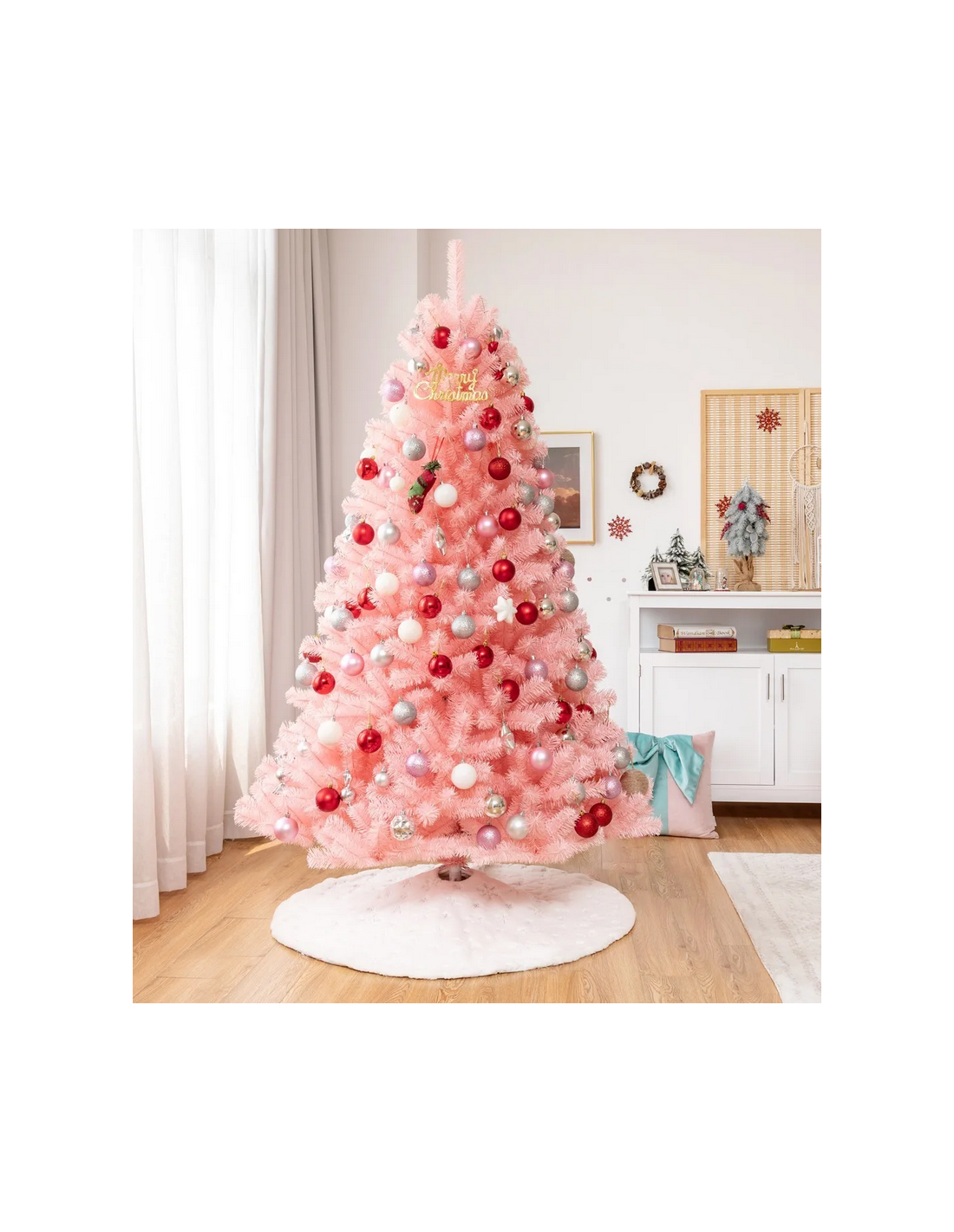 kunstigt juletræ 180 cm plastik grønt julepynt pink lyserød kunstigt juletræ 180 cm plastik grønt julepynt pink lyserød