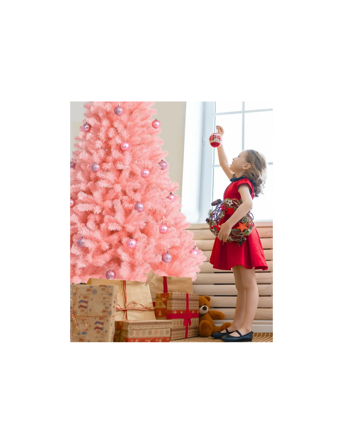 kunstigt juletræ 180 cm plastik grønt julepynt pink lyserød kunstigt juletræ 180 cm plastik grønt julepynt pink lyserød