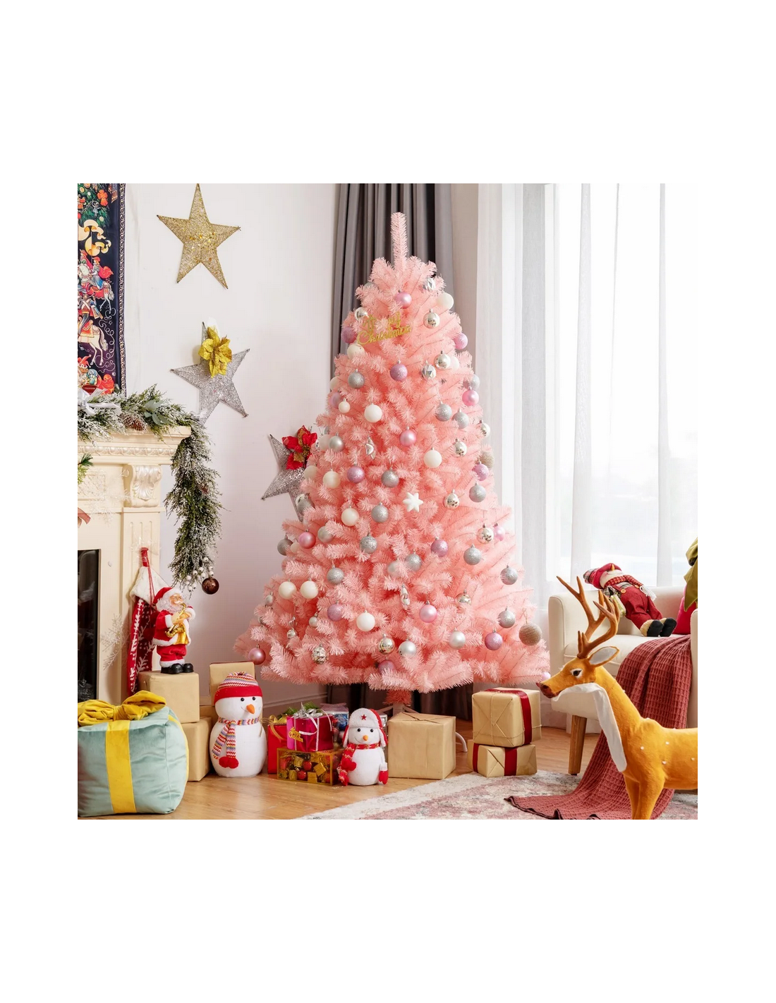 kunstigt juletræ 180 cm plastik grønt julepynt pink lyserød kunstigt juletræ 180 cm plastik grønt julepynt pink lyserød