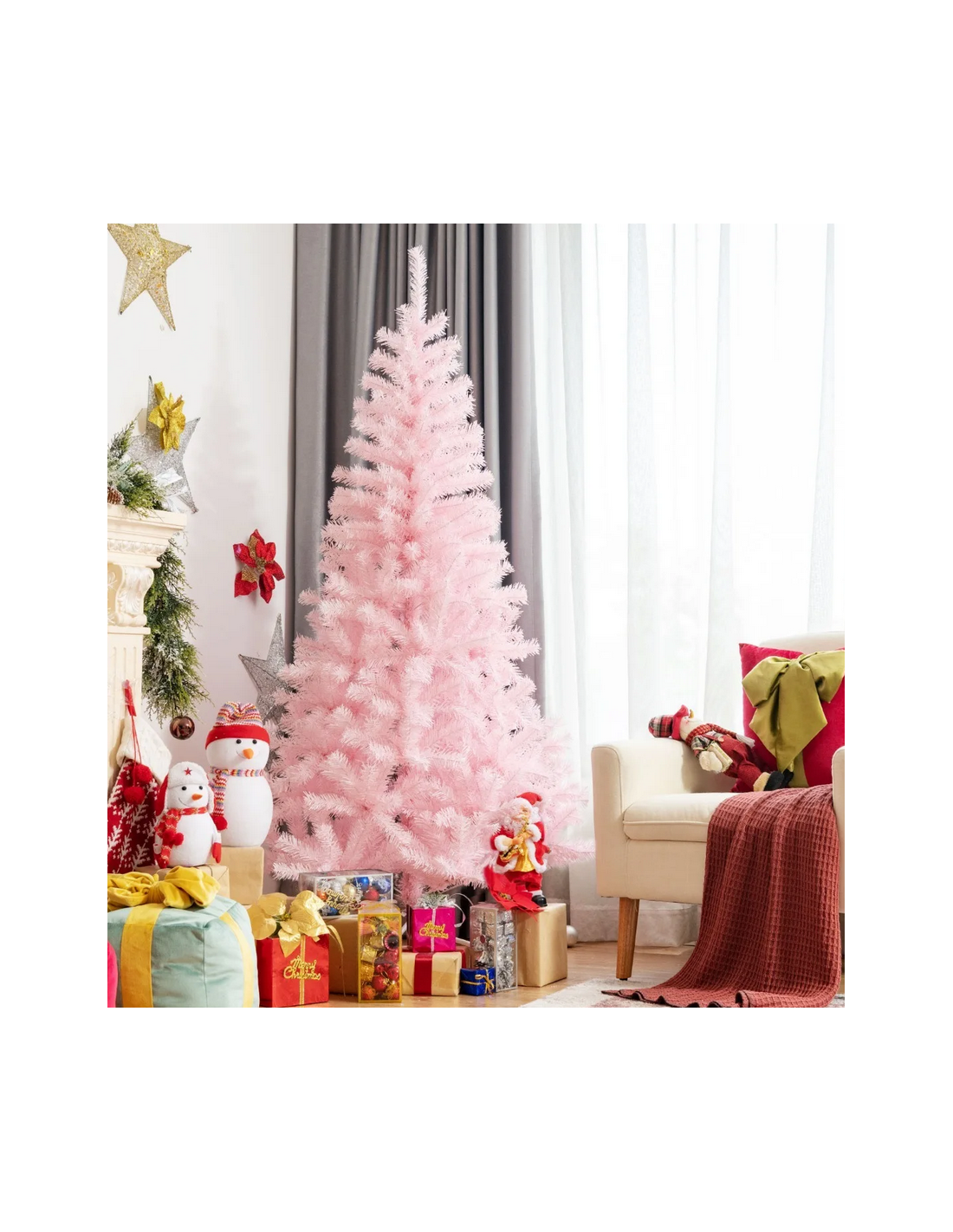 kunstigt juletræ 150 cm plastik grønt julepynt pink lyserød kunstigt juletræ 150 cm plastik grønt julepynt pink lyserød