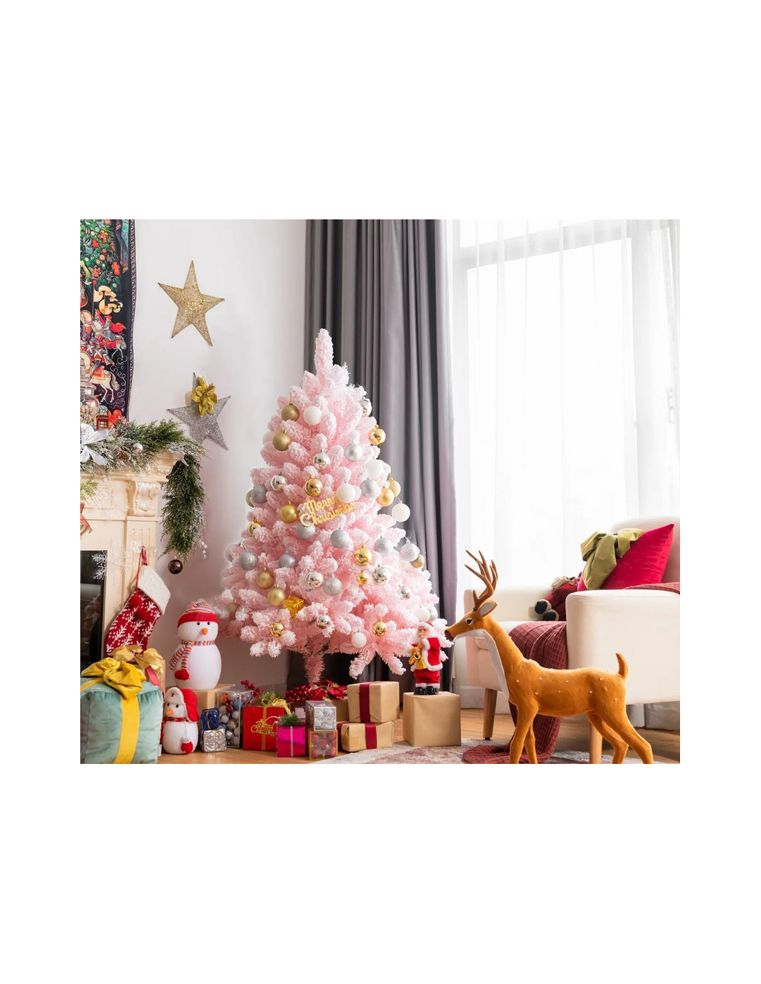 kunstigt juletræ 150 cm plastik grønt julepynt pink lyserød kunstigt juletræ 150 cm plastik grønt julepynt pink lyserød