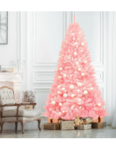 kunstigt juletræ 225 cm plastik grønt julepynt pink lyserød 2