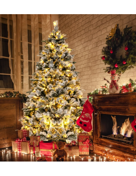 kunstigt juletræ 180 cm plastik grønt julepynt sne led lys kunstigt juletræ 180 cm plastik grønt julepynt sne led lys