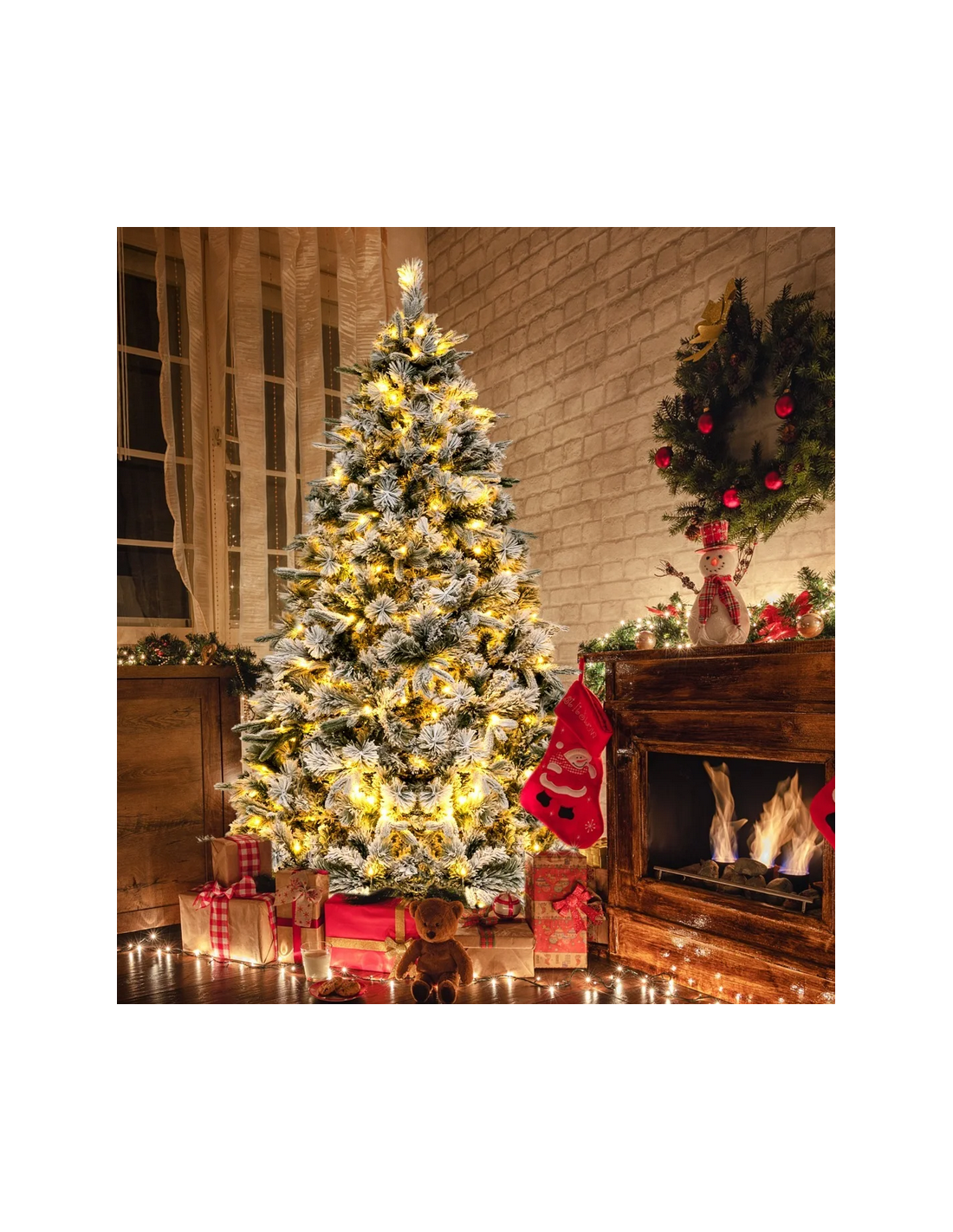 kunstigt juletræ 180 cm plastik grønt julepynt sne led lys kunstigt juletræ 180 cm plastik grønt julepynt sne led lys