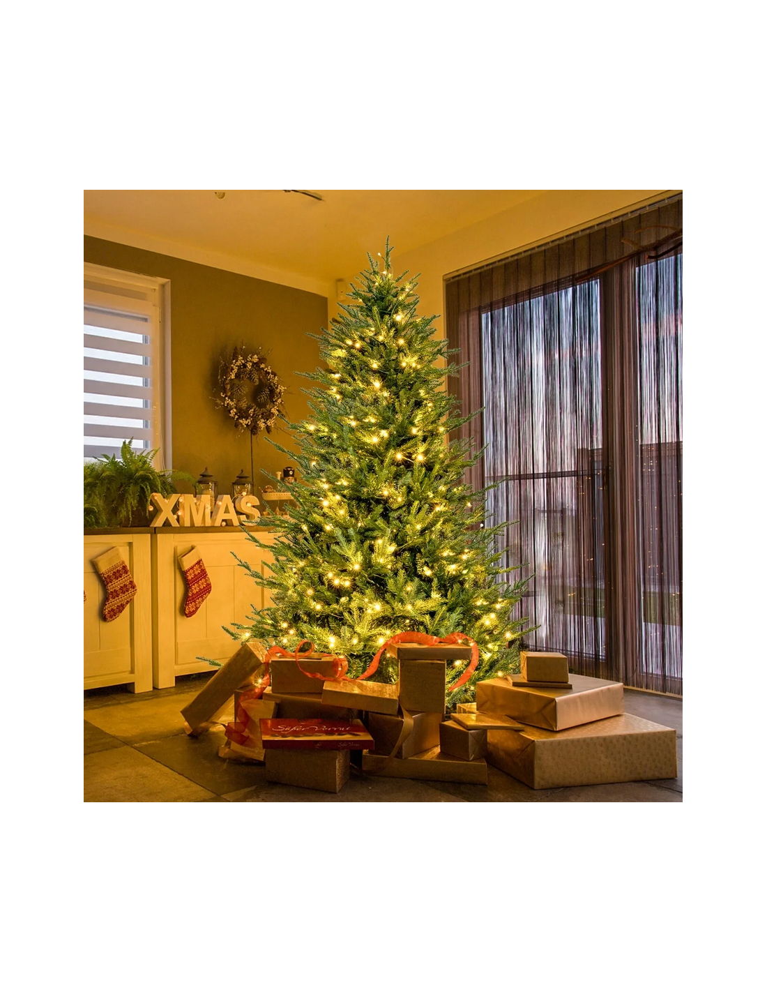 kunstigt juletræ 180 cm plastik grønt julepynt sne led lys kunstigt juletræ 180 cm plastik grønt julepynt sne led lys