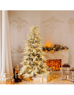 kunstigt juletræ 180 cm plastik grønt julepynt sne led lys 2