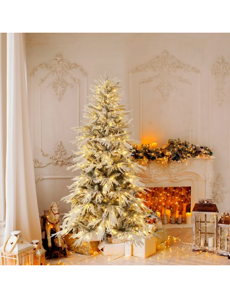 kunstigt juletræ 180 cm plastik grønt julepynt sne led lys kunstigt juletræ 180 cm plastik grønt julepynt sne led lys