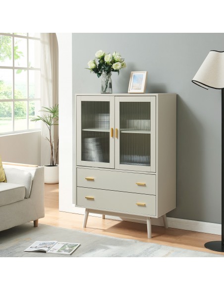 lavt vitrineskab vitrine beige træ skænk