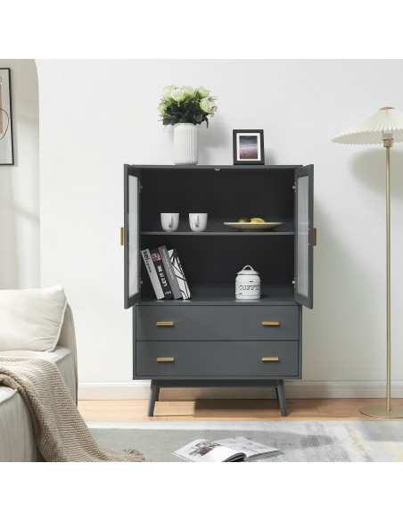 lavt vitrineskab vitrine grå træ skænk