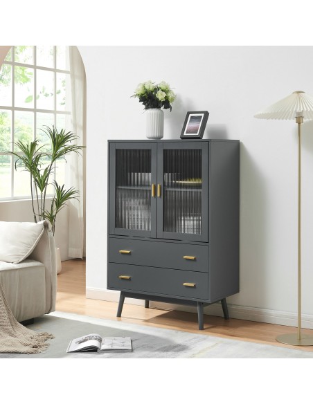 lavt vitrineskab vitrine grå træ skænk