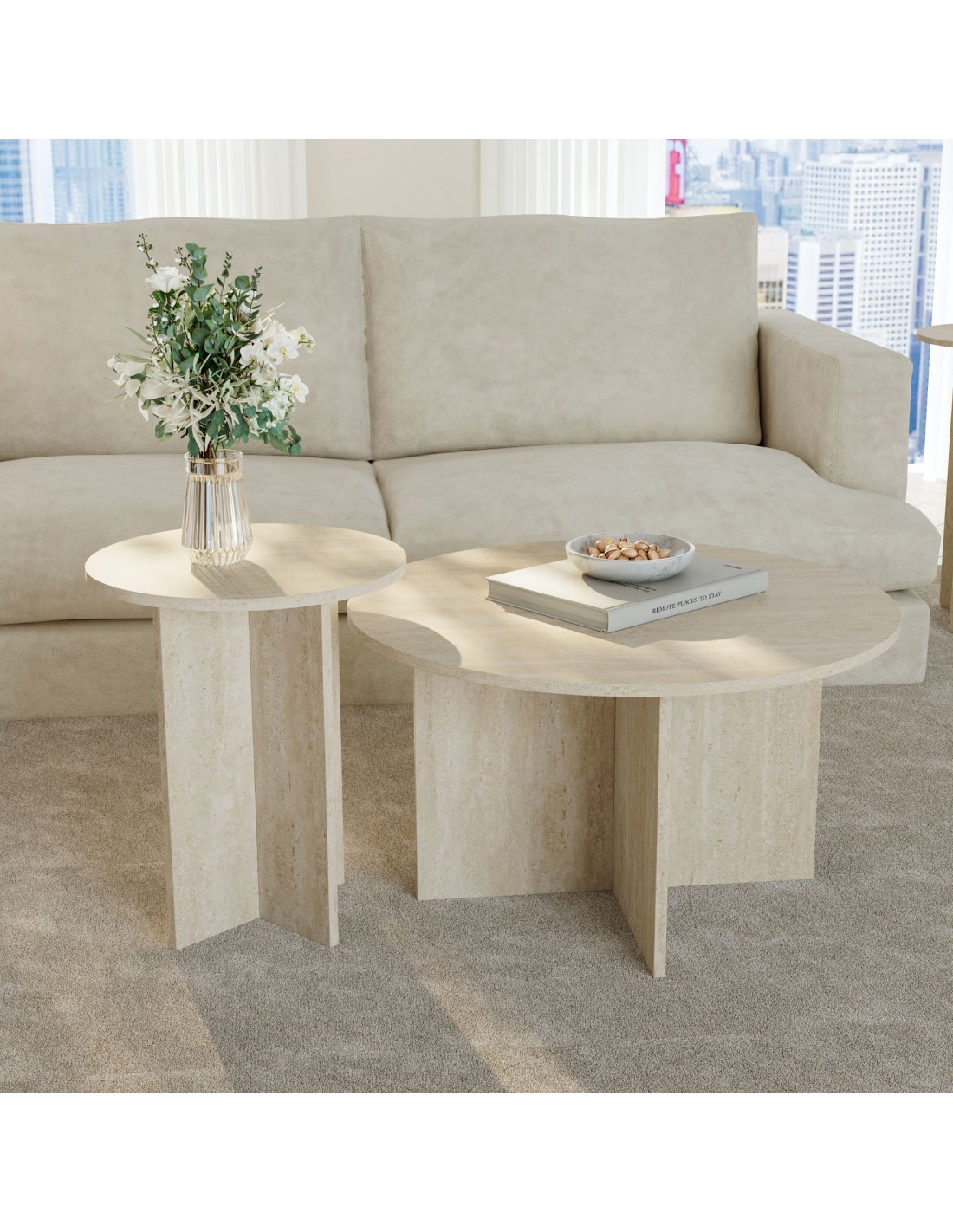 sofabord sidebord stuemøbler rundt moderne design travertin sten marmor sofabord sidebord stuemøbler rundt moderne design travertin sten marmor