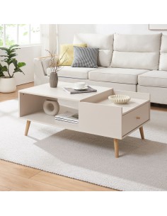 sofabord sidebord stuemøbler moderne design opbevaring skuffe hylde træ hvid 2