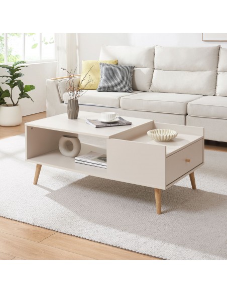 sofabord sidebord stuemøbler moderne design opbevaring skuffe hylde træ hvid