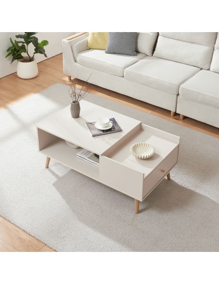 sofabord sidebord stuemøbler moderne design opbevaring skuffe hylde træ hvid