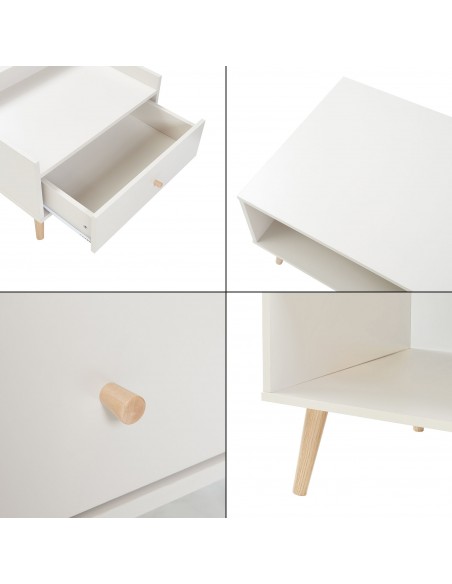 sofabord sidebord stuemøbler moderne design opbevaring skuffe hylde træ hvid