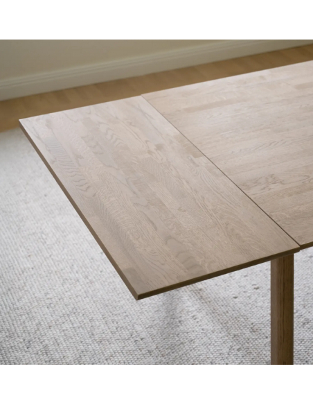 rowico home spisebord i moderne design af egetræ plankebord tillægsplade