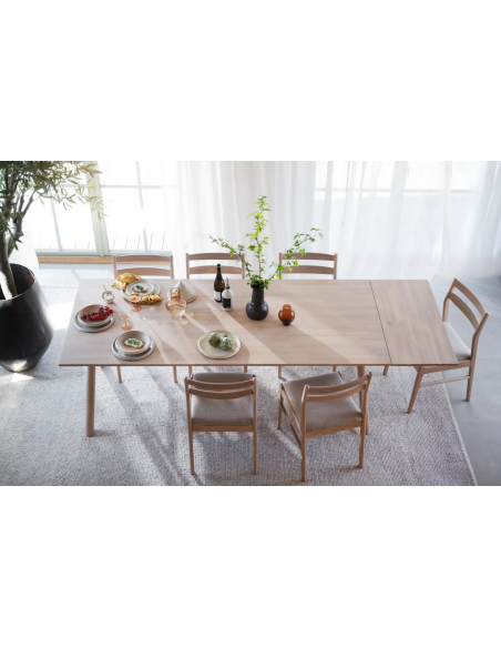 rowico home spisebord i moderne design af egetræ plankebord tillægsplade