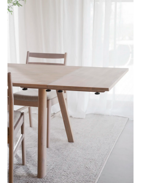 rowico home spisebord i moderne design af egetræ plankebord tillægsplade