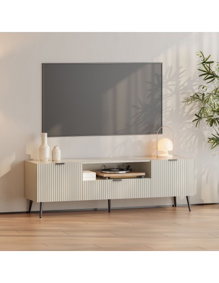 tvbord med opbevaring træ eg opbevaring stuemøbler sand beige