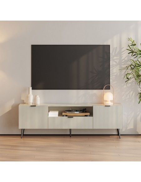 tvbord med opbevaring træ eg opbevaring stuemøbler sand beige