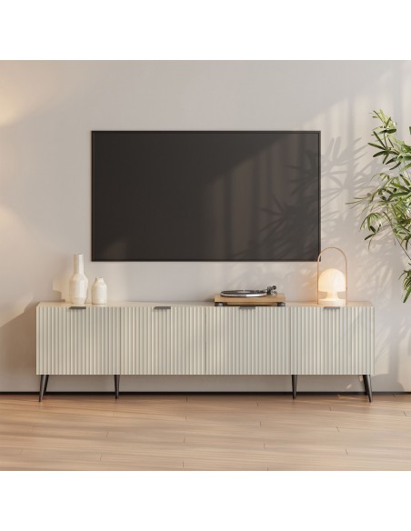 tvbord med opbevaring træ eg opbevaring stuemøbler sand beige