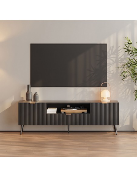 tvbord med opbevaring træ eg opbevaring stuemøbler sort