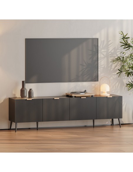 tvbord med opbevaring træ eg opbevaring stuemøbler sort