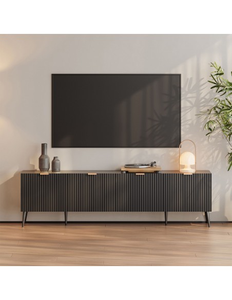 tvbord med opbevaring træ eg opbevaring stuemøbler sort