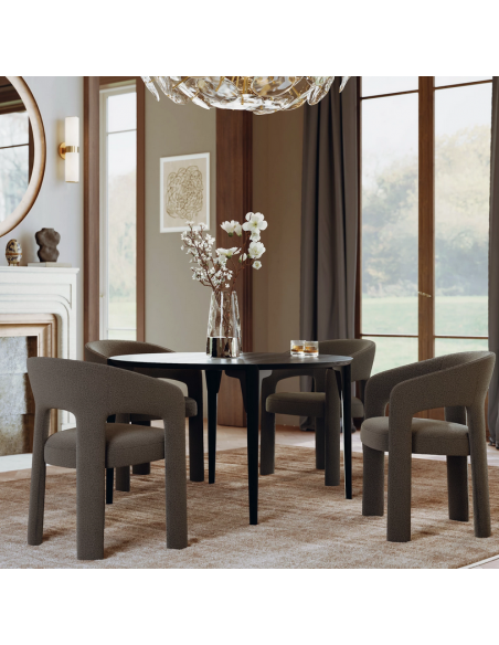 spisebordsstole brun armlæn stof boucle danform dan form dansk design moderne