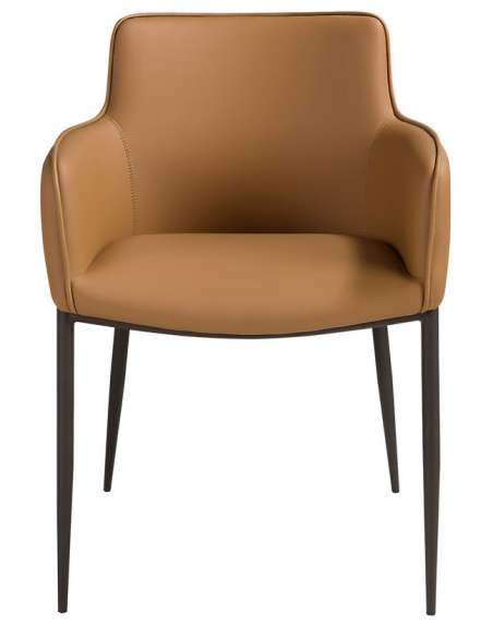 spisebordsstol med armlæn læder brun cognac erhvervsindretning restaurantmøbler