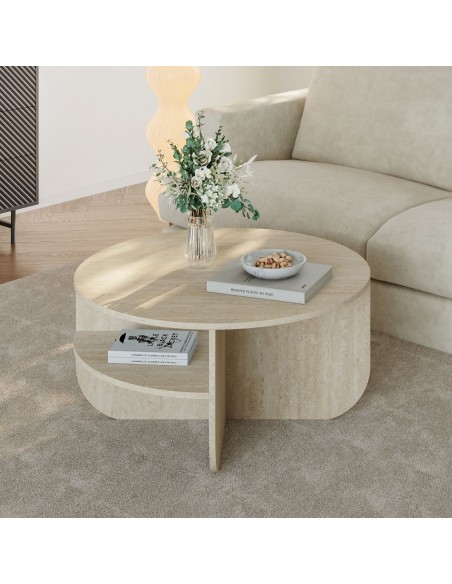 sofabord sidebord stuemøbler rundt moderne design travertin sten