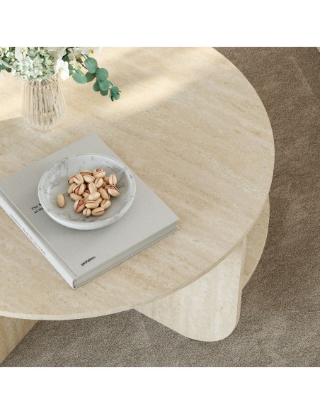 sofabord sidebord stuemøbler rundt moderne design travertin sten