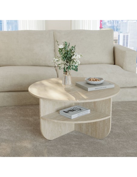 sofabord sidebord stuemøbler rundt moderne design travertin sten