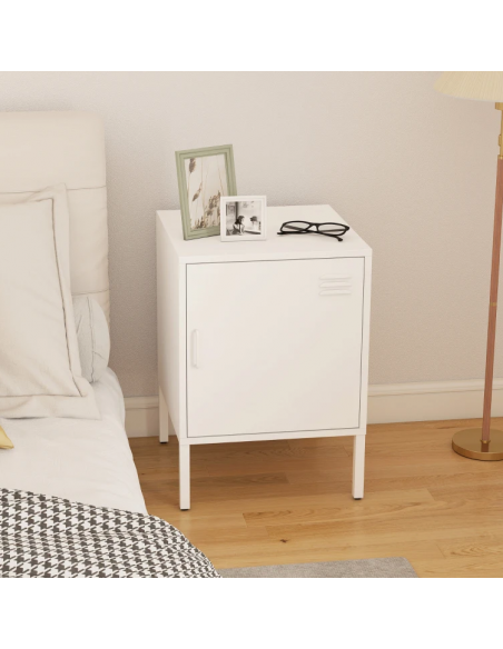 sengebord natbord metal stål soveværelse billig hvid opbevaring