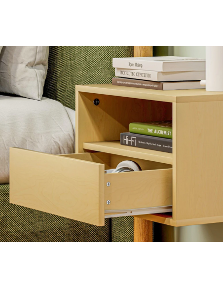 væghængt sengebord natbord træ soveværelse billig skuffe hylde