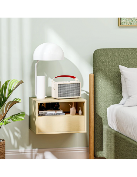 væghængt sengebord natbord træ soveværelse billig skuffe hylde