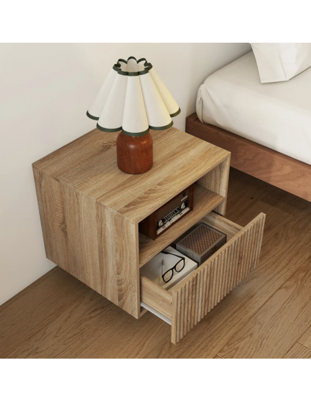 væghængt sengebord natbord træ soveværelse billig skuffe hylde