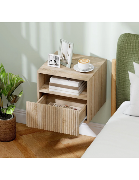 væghængt sengebord natbord træ soveværelse billig skuffe hylde