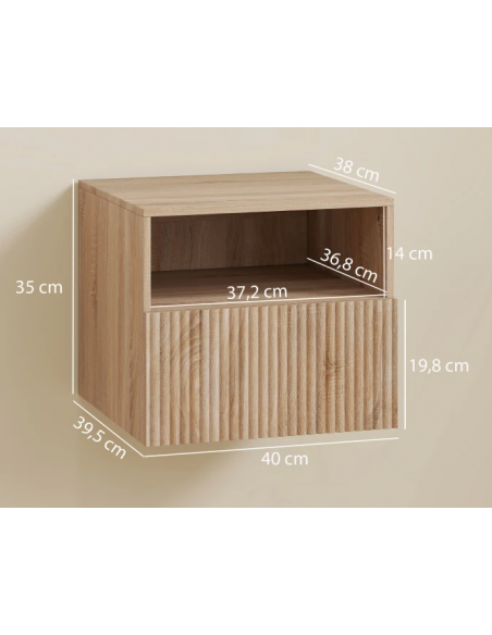 væghængt sengebord natbord træ soveværelse billig skuffe hylde