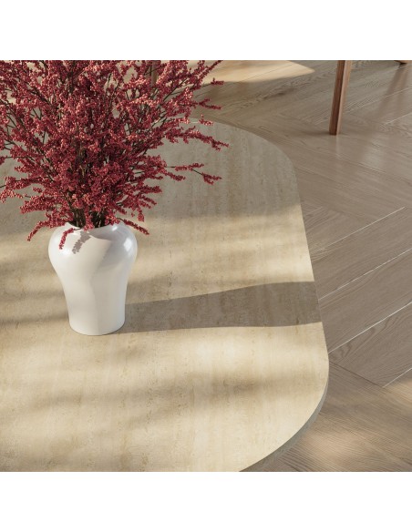 sofabord sidebord stuemøbler ovalt moderne design travertin sten