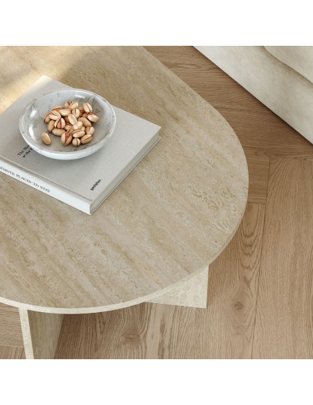 sofabord sidebord stuemøbler ovalt moderne design travertin sten
