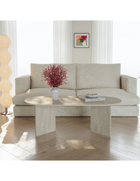 sofabord sidebord stuemøbler ovalt moderne design travertin sten