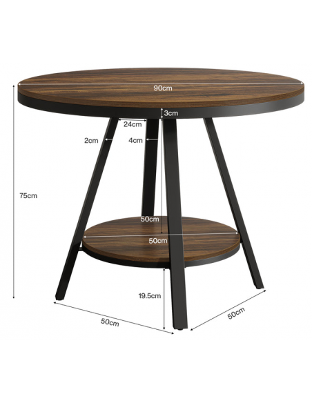 rundt spisebord indretning 90 sort brun rustikt