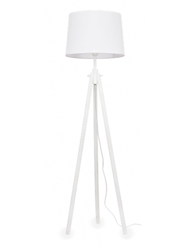 Gulvlampe i træ og tekstil Hvid stof tripod
