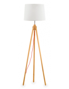 Gulvlampe i træ og tekstil Hvid stof tripod