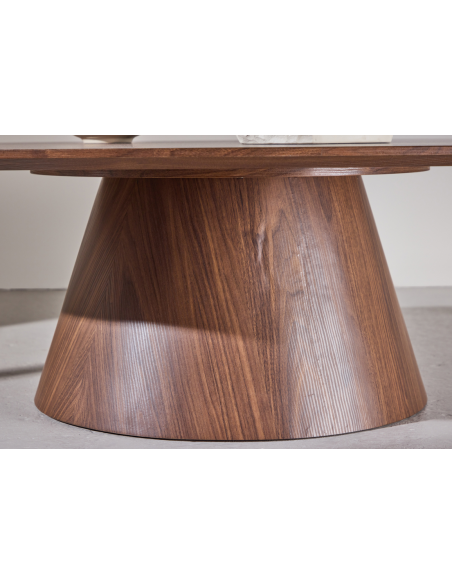 stort rundt sofabord brun træ moderne design