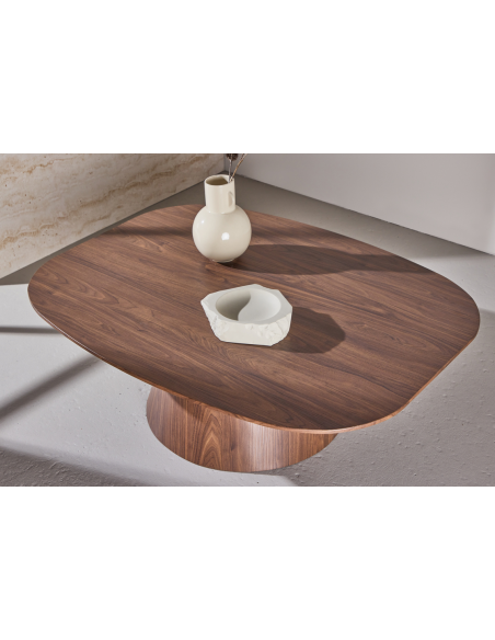 stort rundt sofabord brun træ moderne design