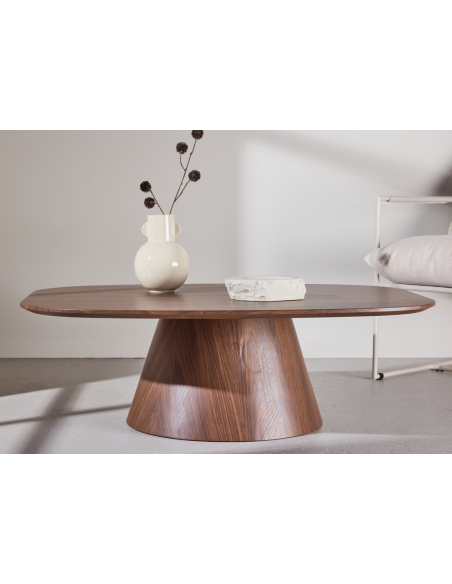 stort rundt sofabord brun træ moderne design