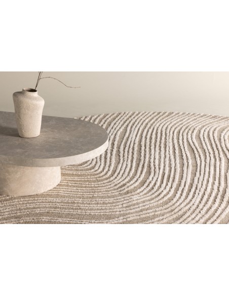 løst tæppe stue gulvtæppe rundt beige Ø200